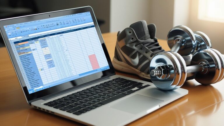 fitness entrepreneur's laptop and gym shoes